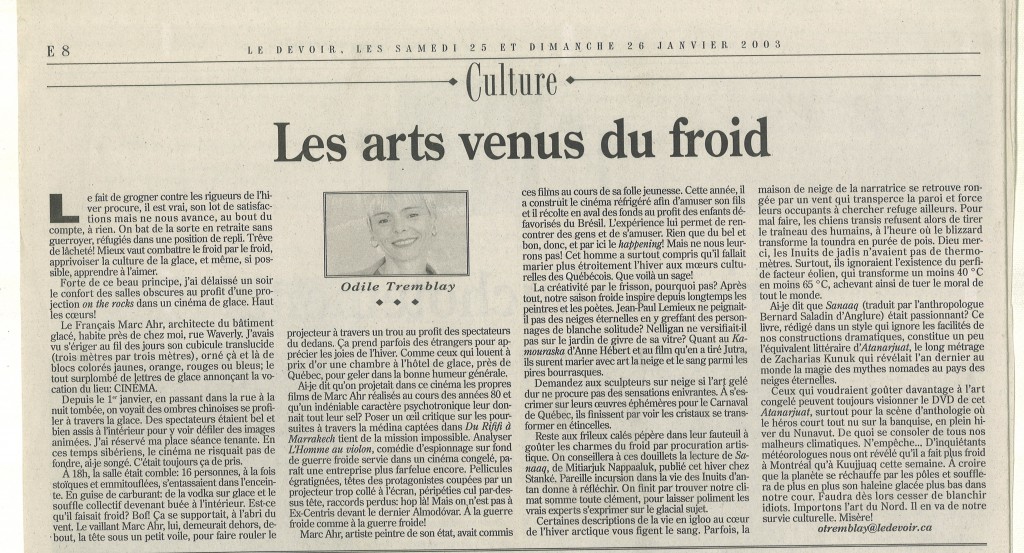 Article du journal Le Devoir