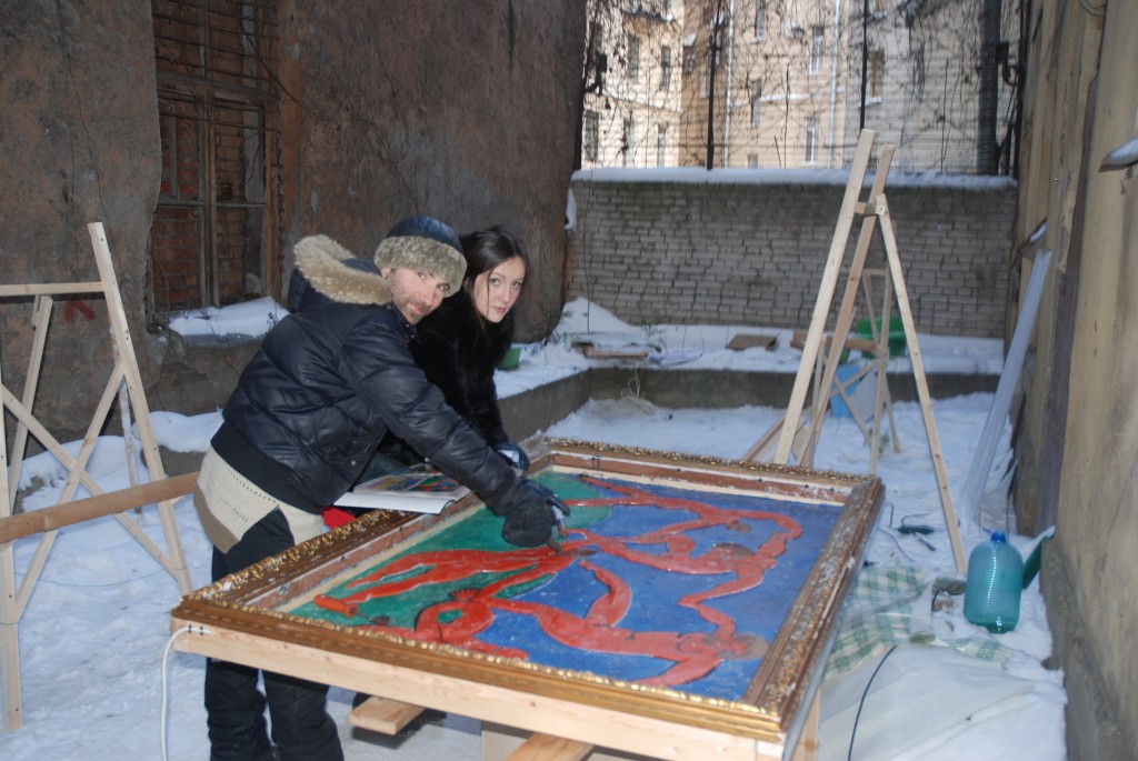 Alissa and Alexei working on ice painting